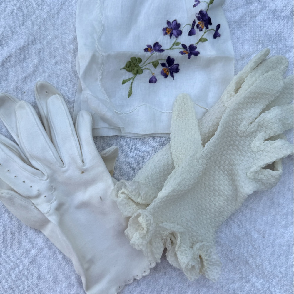 Vintage Gloves and handkerchief
